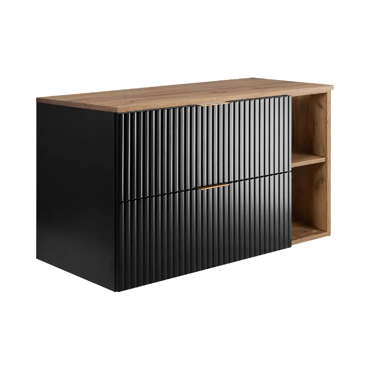 Meuble vasque, Noir / Chêne Craft + poignée dorée, 100 (80 + 20) x 57 x 46 cm