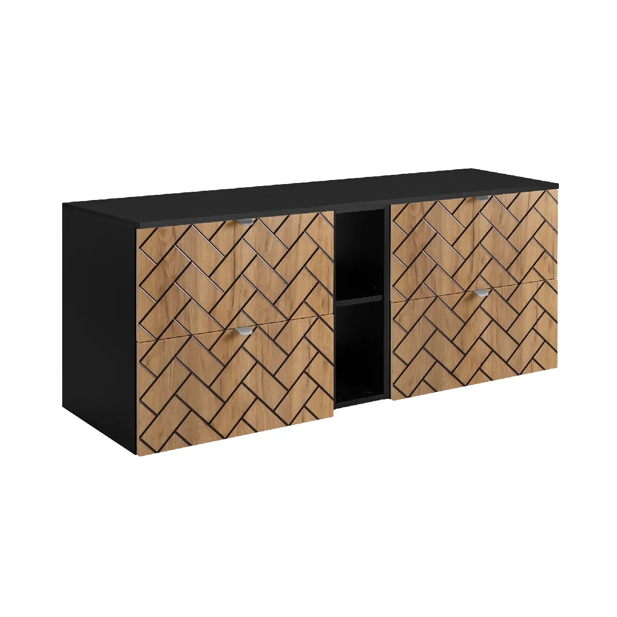 Meuble de salle de bain, Chêne Craft doré, 140 x 57 x 46 cm, poignées argentées