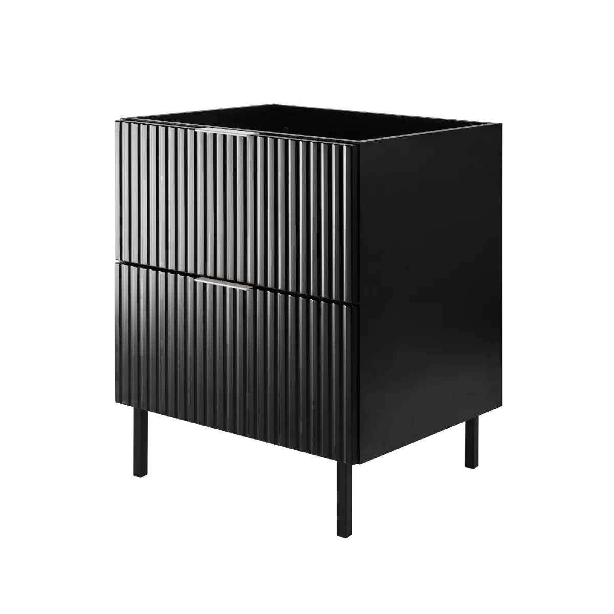 Meuble vasque, Noir, 60 x 77 x 46 cm, poignée argentée, pieds noirs, sans plateau