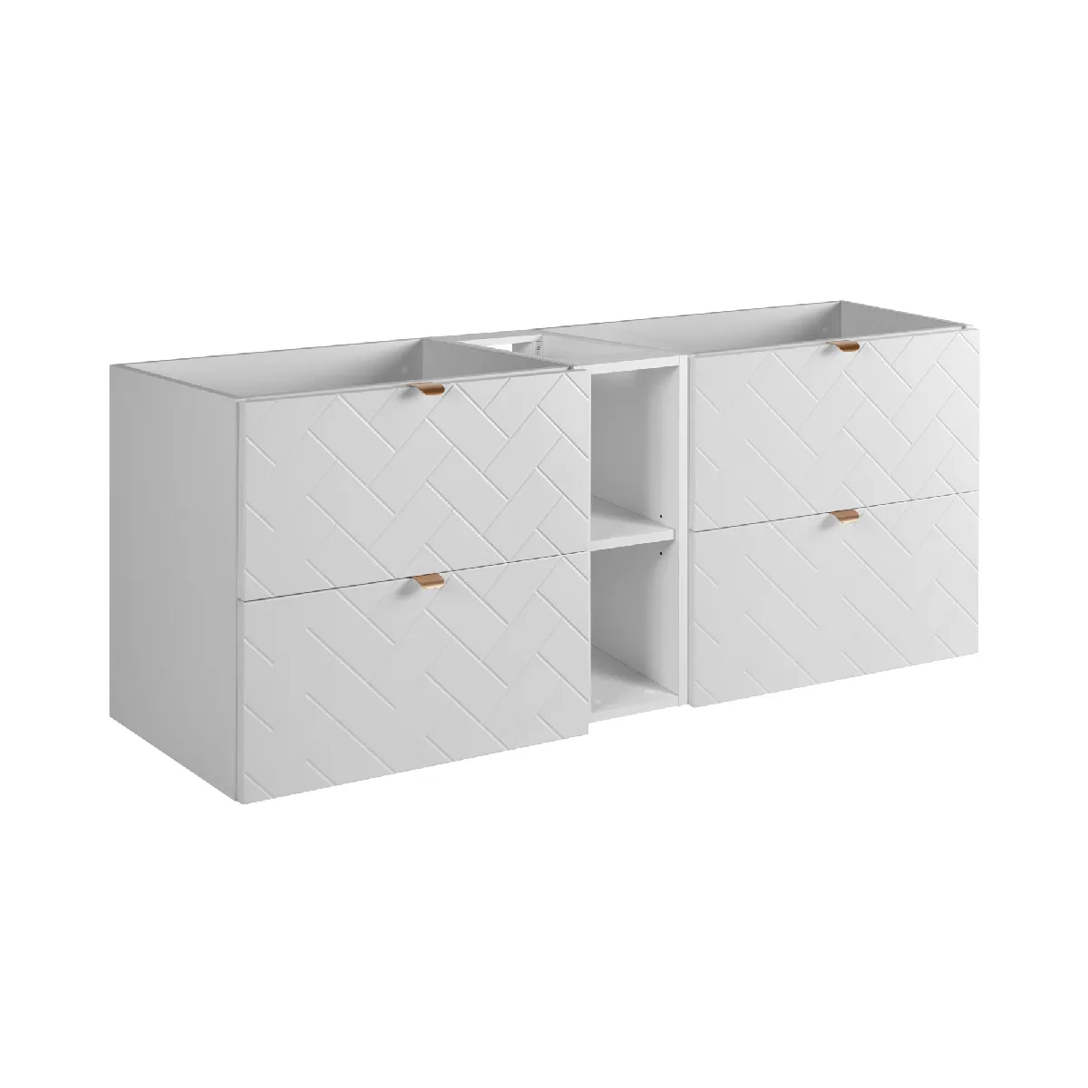 Meuble de salle de bain, Blanc Mat, 140 x 57 x 46 cm, poignées dorées