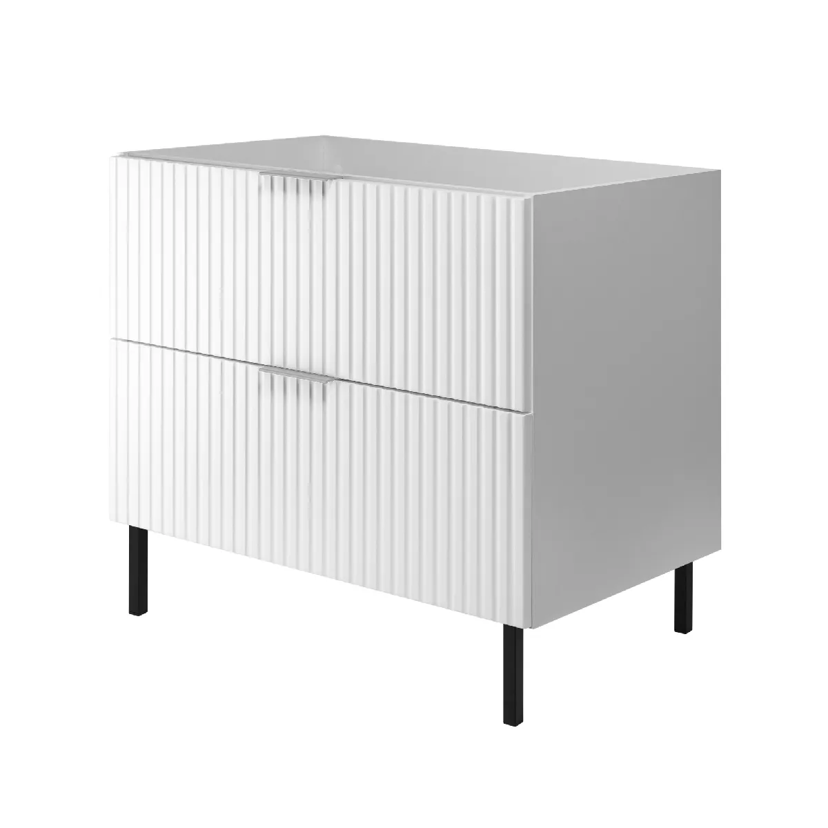 Meuble vasque, Blanc, 80 x 77 x 46 cm, poignée argentée, pieds noirs, sans plateau