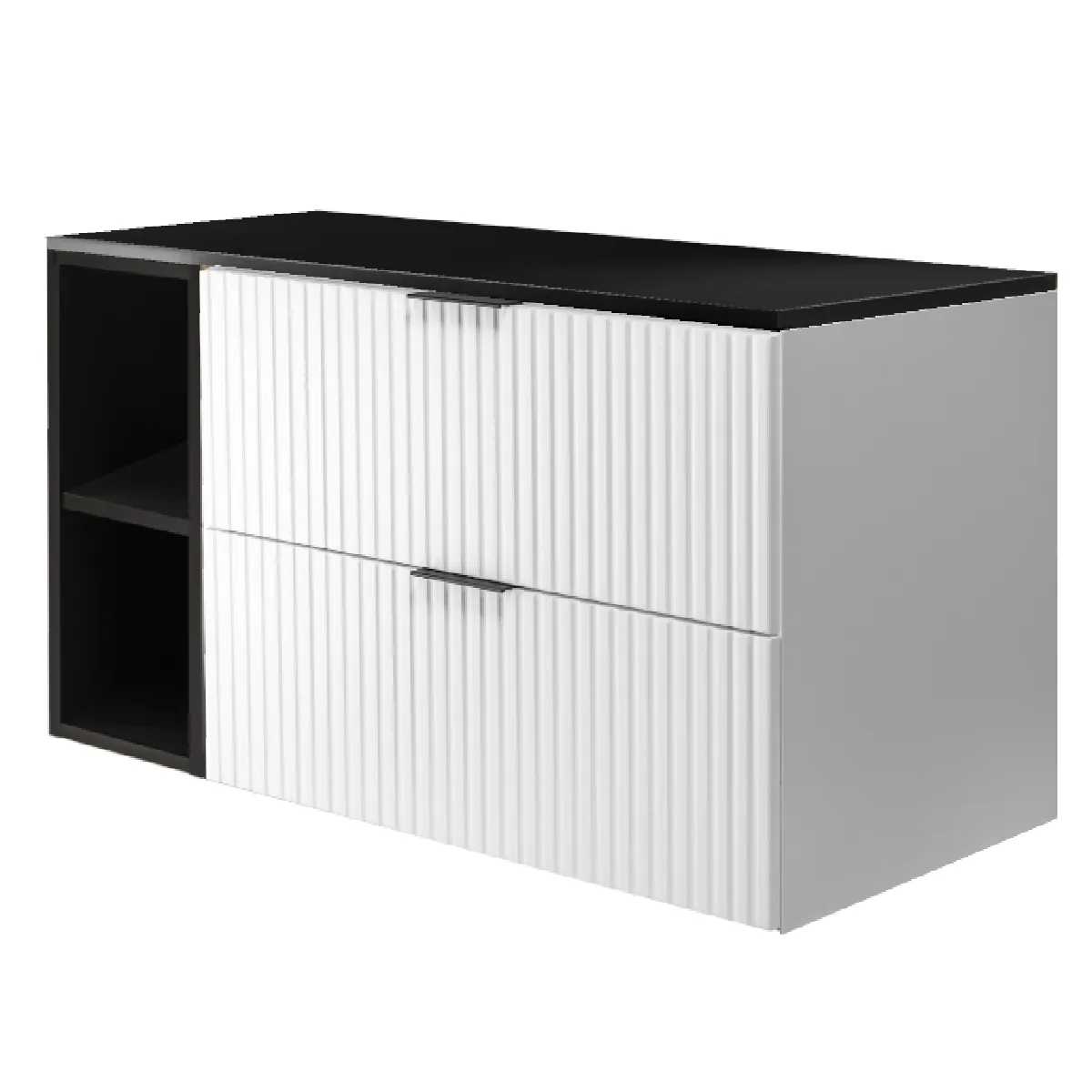 Meuble vasque, Blanc / Noir + poignée noire, 100 (80 + 20) x 57 x 46 cm