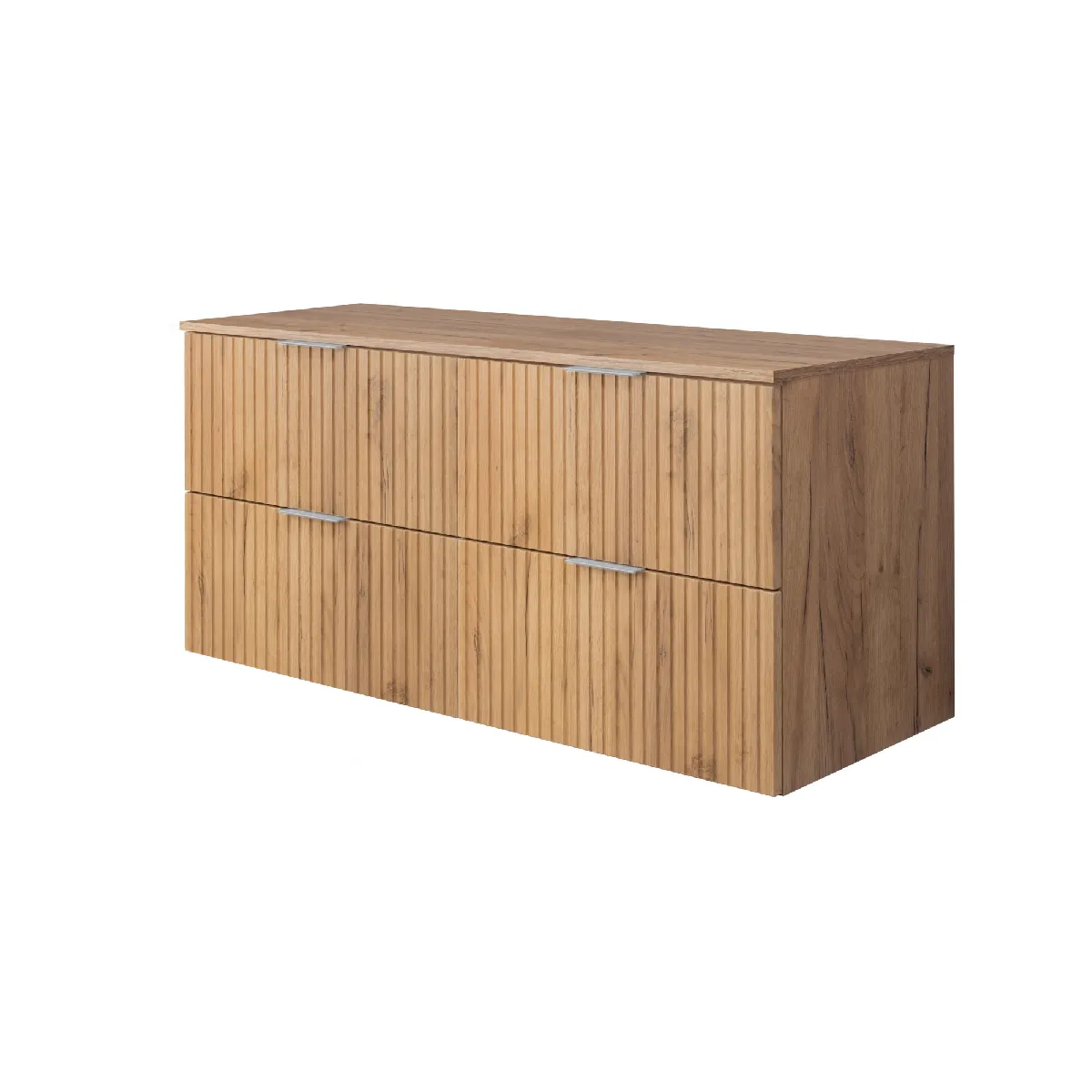 Meuble vasque, Chêne Craft, 120 (2 x 60) x 57 x 46 cm, poignée argentée + Plan de travail