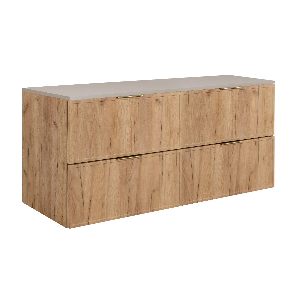 Meuble de salle de bain, Chêne Craft / Cachemire, poignée dorée, 120 (2 x 60) x 46 x 57 cm