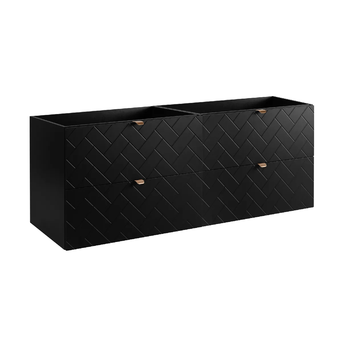 Meuble de salle de bain, Noir Mat, 160 x 57 x 46 cm, poignées dorées