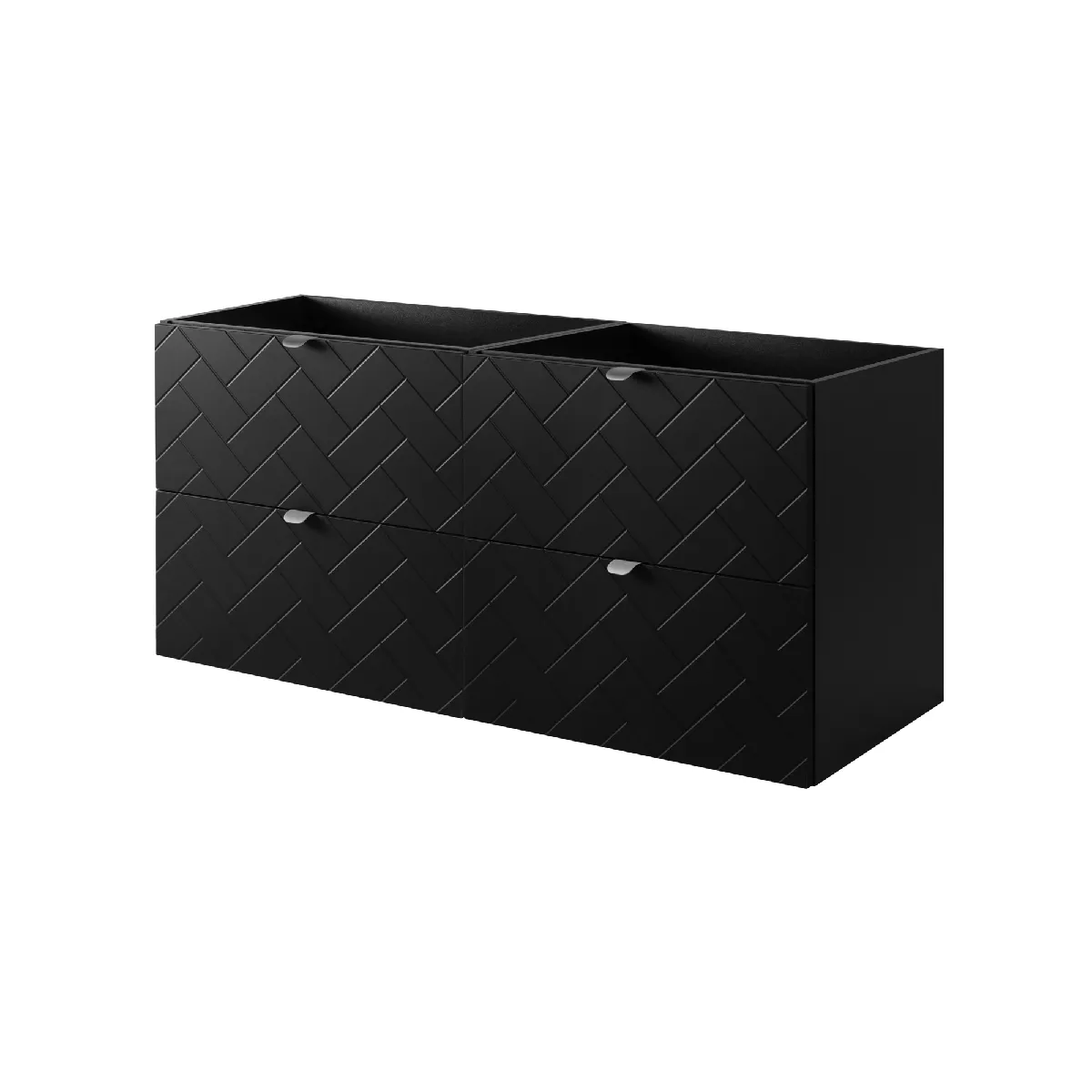 Meuble de salle de bain, Noir Mat, 120 x 57 x 46 cm, poignées argentées