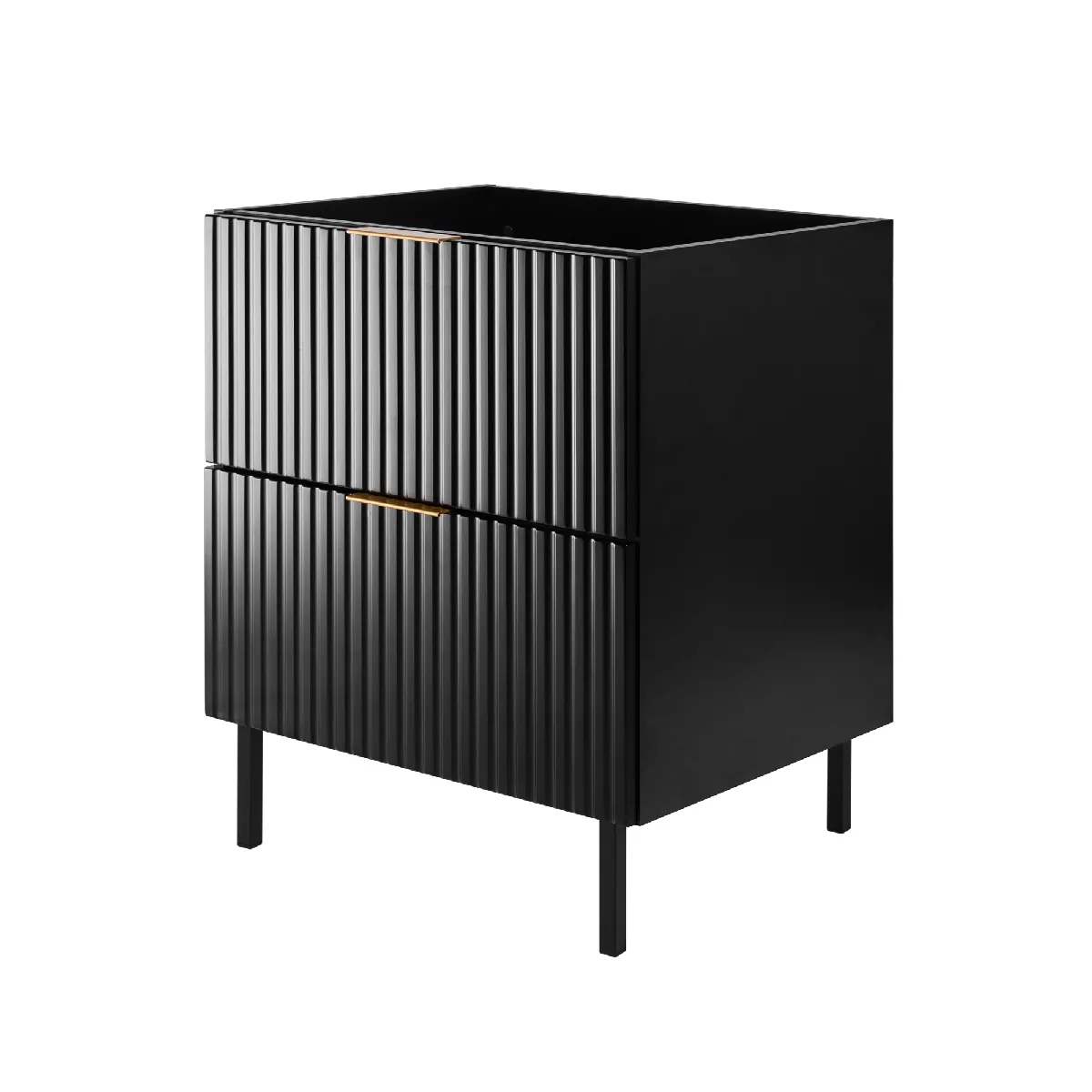 Meuble vasque, Noir + poignée dorée, 60 x 77 x 46 cm, pieds noirs, sans plateau