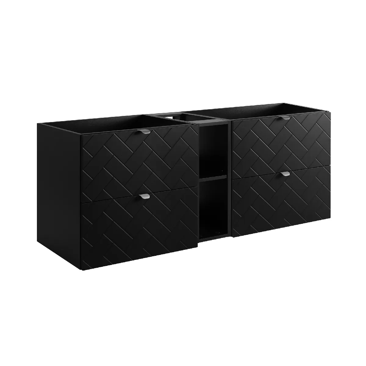 Meuble de salle de bain, Noir Mat, 140 x 57 x 46 cm, poignées argentées