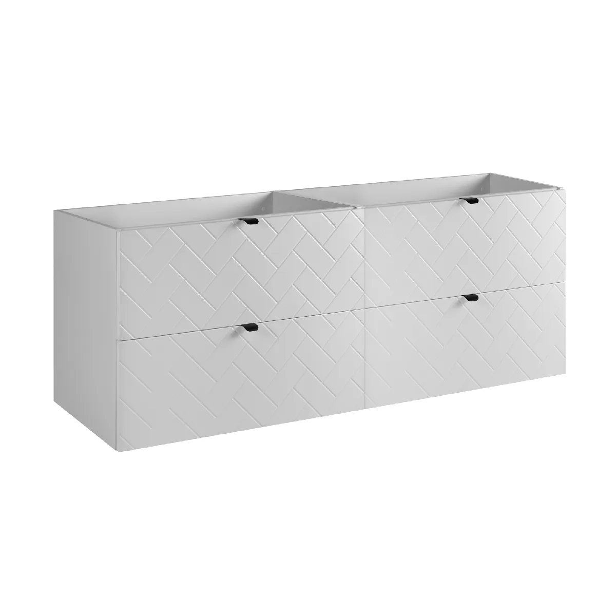 Meuble de salle de bain, Blanc Mat, 160 x 57 x 46 cm, poignées noires