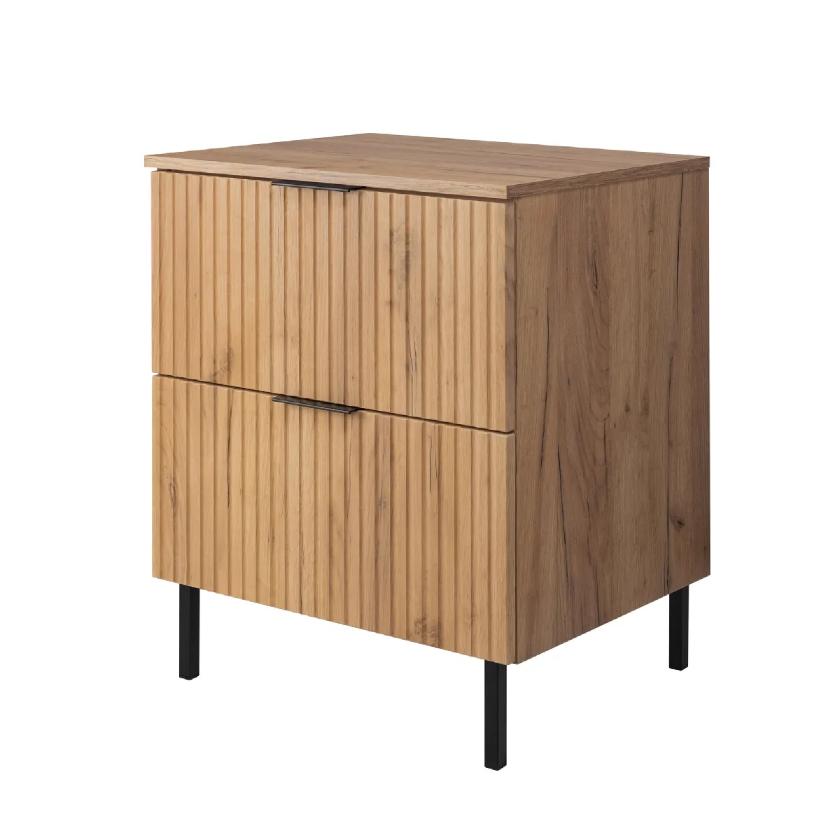 Meuble vasque, chêne craft, 60 x 77 x 46 cm, poignée noire, pieds noirs + plan de travail