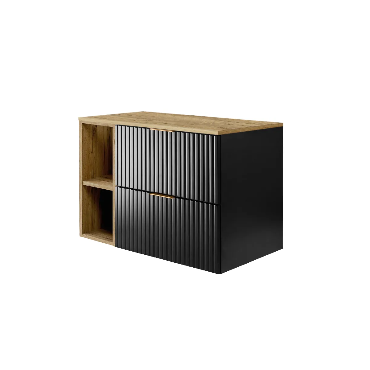 Meuble vasque, Noir / Chêne Craft + poignée dorée, 80 x 57 x 46 cm