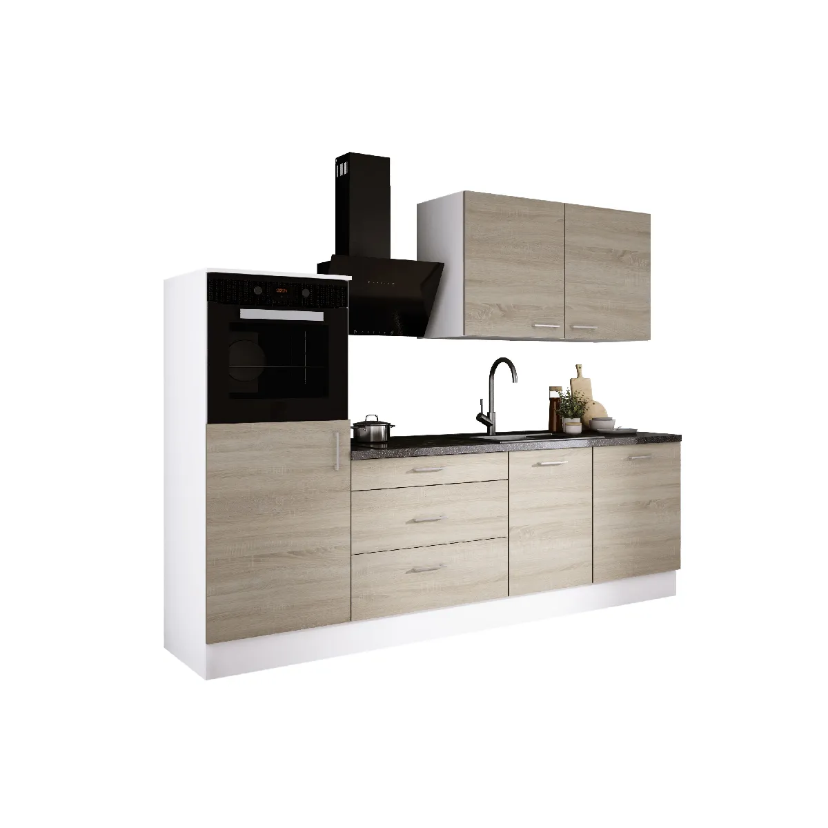 Ensemble de cuisine: Blanc Mat, Chêne Sonoma, d: l: 250 cm, h: 220 cm, p: 60 cm