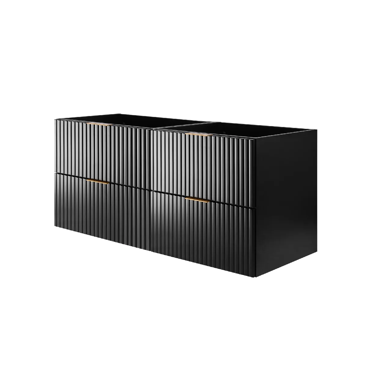 Meuble vasque, Noir Mat, 120 (2 x 60) x 57 x 46 cm, poignée dorée, sans plateau