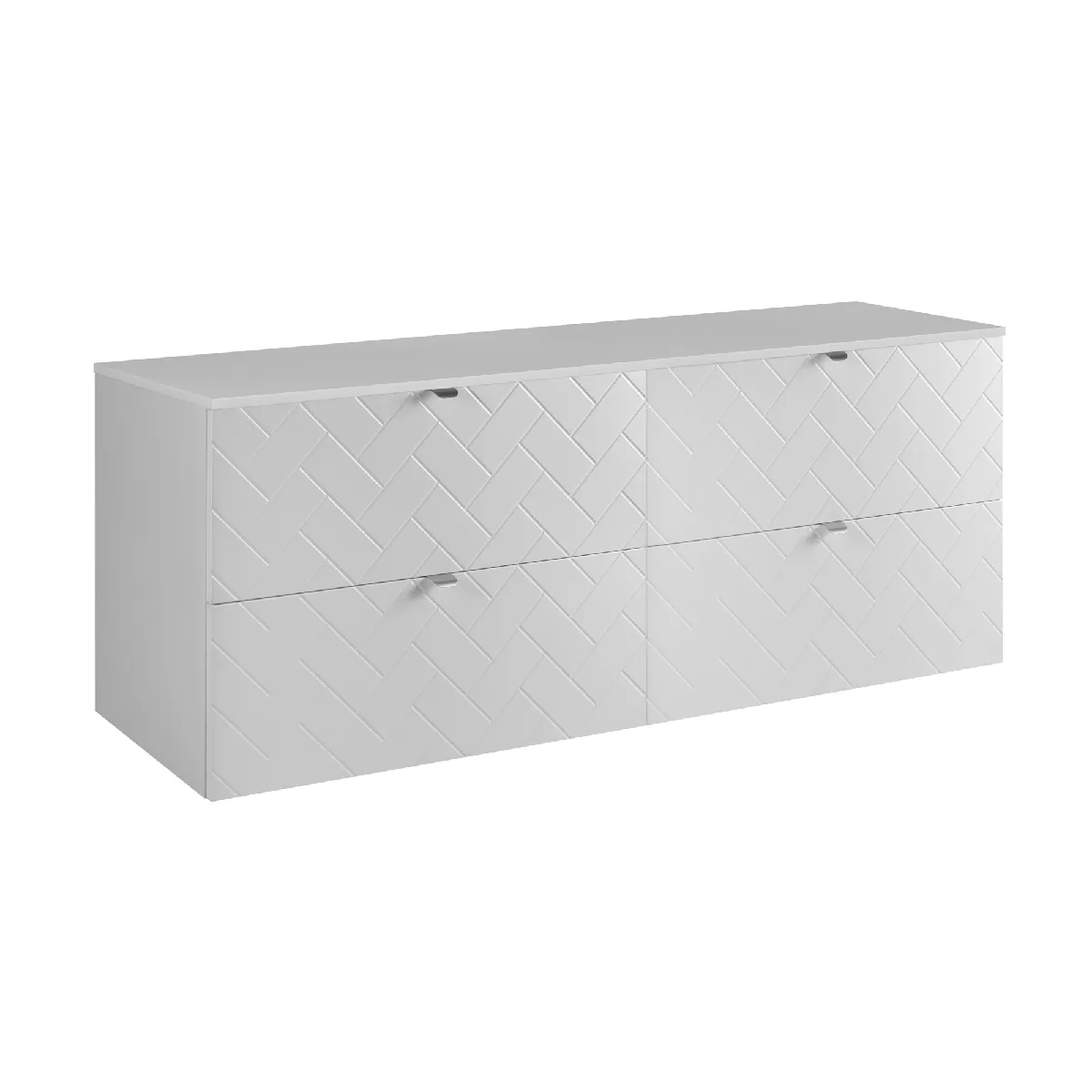 Meuble de salle de bain, Blanc Mat, 160 x 57 x 46 cm, poignées argentées