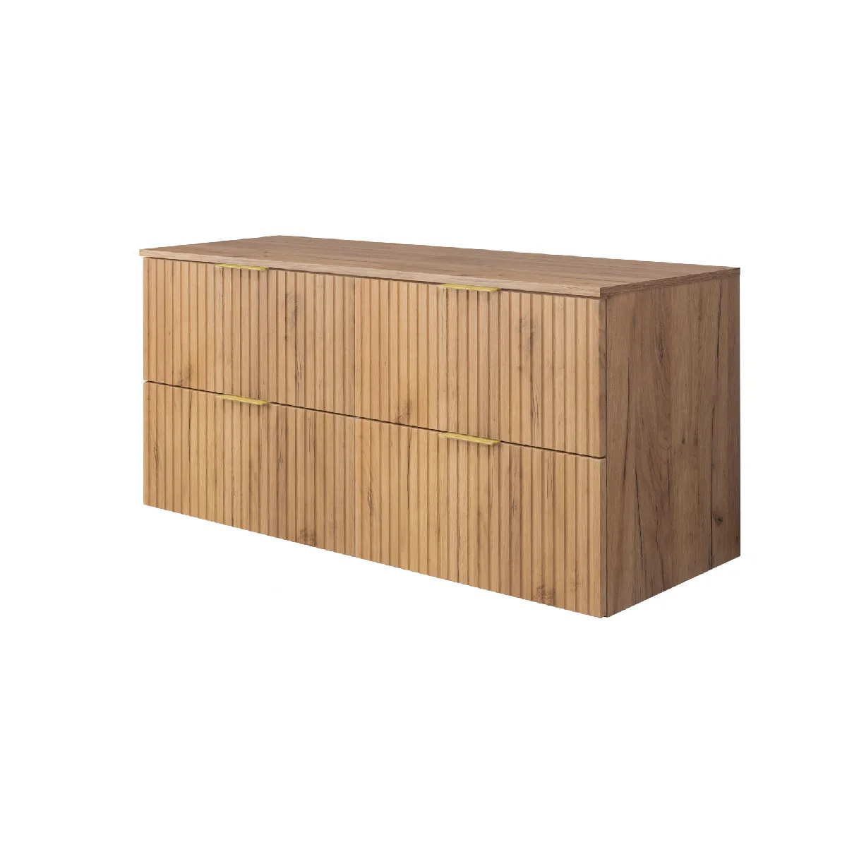 Meuble vasque, Chêne Craft, 120 (2 x 60) x 57 x 46 cm, poignée dorée + Plan de travail