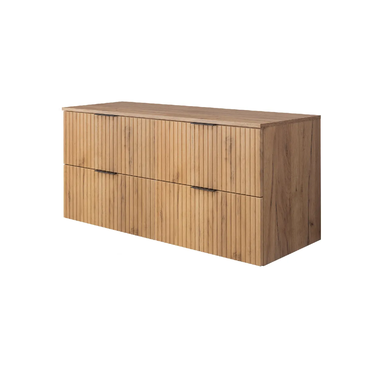 Meuble vasque, Chêne Craft, 120 (2 x 60) x 57 x 46 cm, poignée noire + Plan de travail