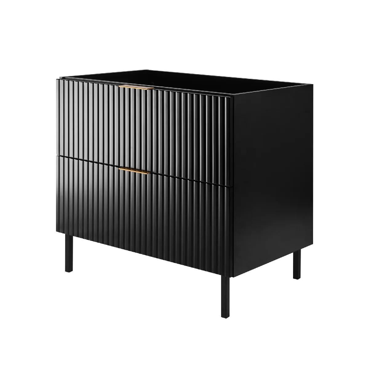 Meuble vasque, Noir + poignée dorée, 80 x 77 x 46 cm, pieds noirs, sans plateau