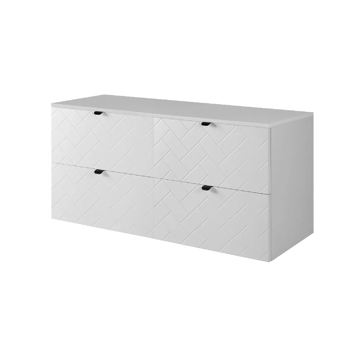Meuble de salle de bain, Blanc Mat, 120 x 57 x 46 cm, poignées noires