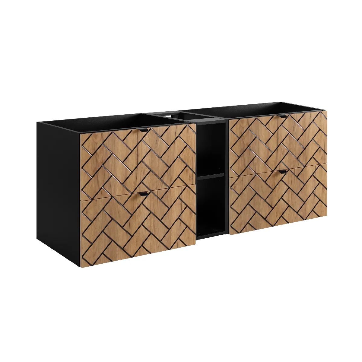 Meuble de salle de bain, Chêne Craft doré, 140 x 57 x 46 cm, poignées noires