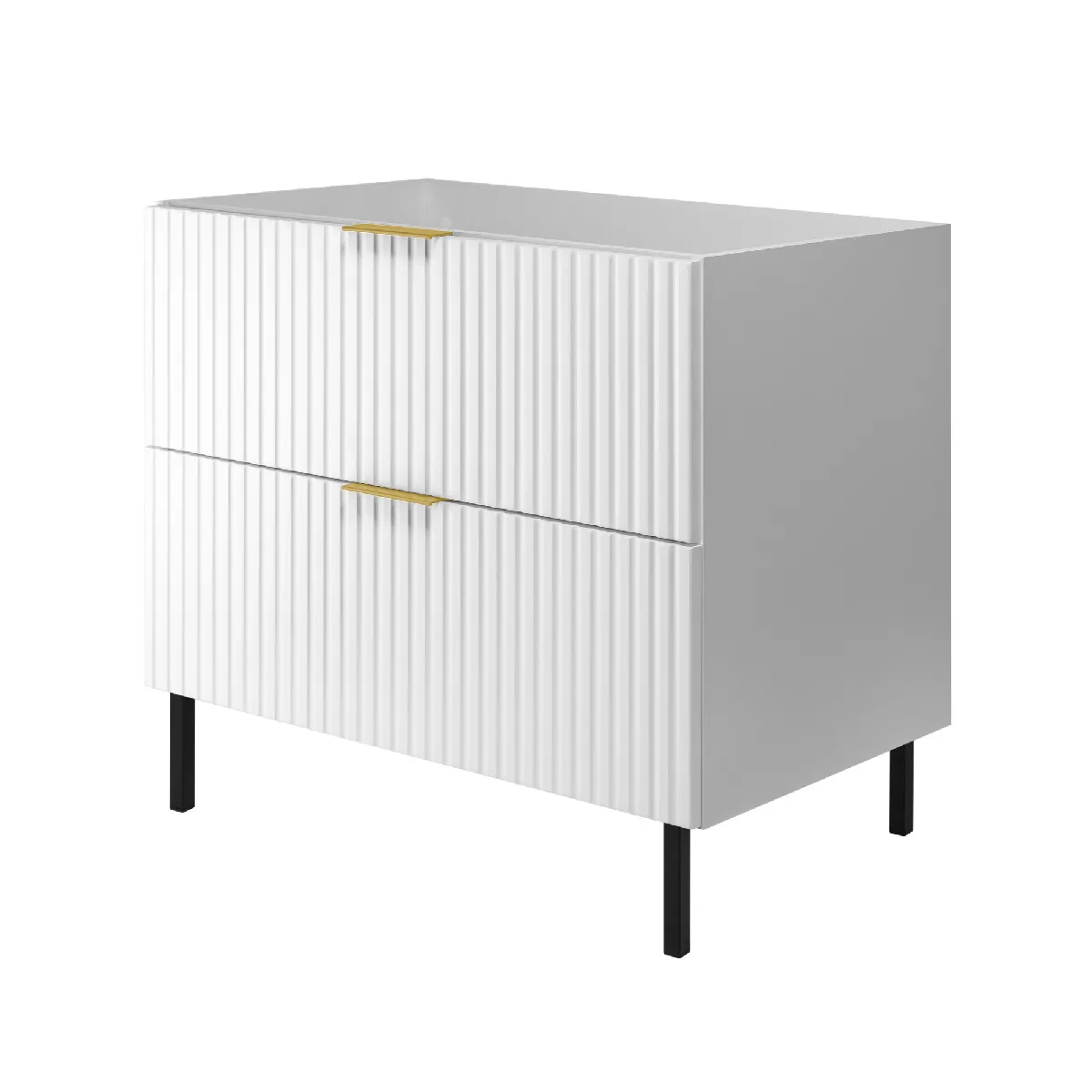 Meuble vasque, Blanc, 80 x 77 x 46 cm, poignée dorée, pieds noirs, sans plateau