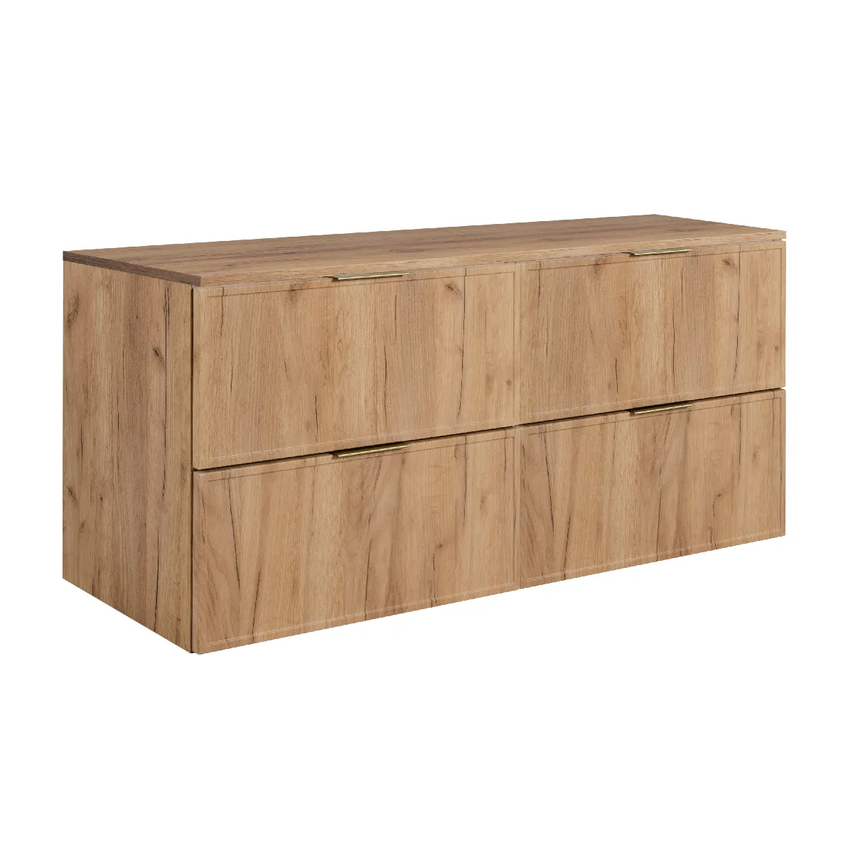 Meuble de salle de bain, Chêne Craft, poignée dorée, 120 (2 x 60) x 46 x 57 cm