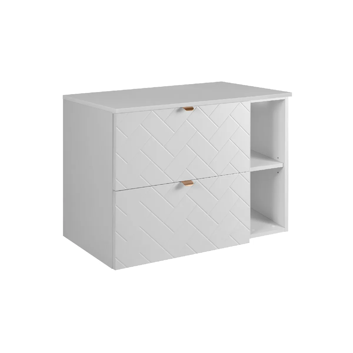 Meuble de salle de bain, Blanc Mat, 80 x 57 x 46 cm, poignées dorées