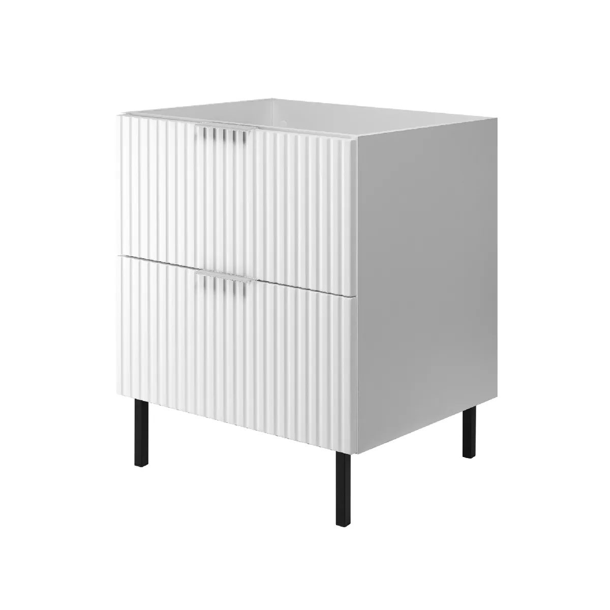 Meuble vasque, Blanc, 60 x 77 x 46 cm, poignée argentée, pieds noirs, sans plateau