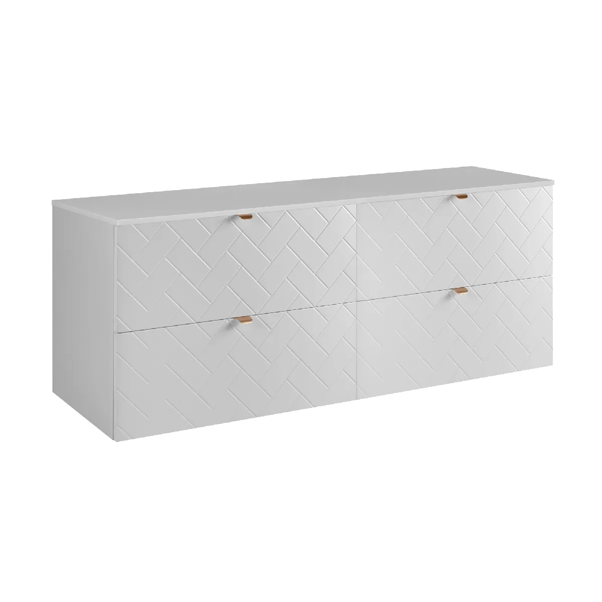Meuble de salle de bain, Blanc Mat, 160 x 57 x 46 cm, poignées dorées