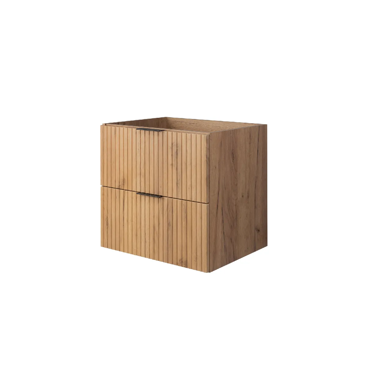 Meuble vasque, Chêne Craft, 60 x 57 x 46 cm, poignée noire, sans plateau
