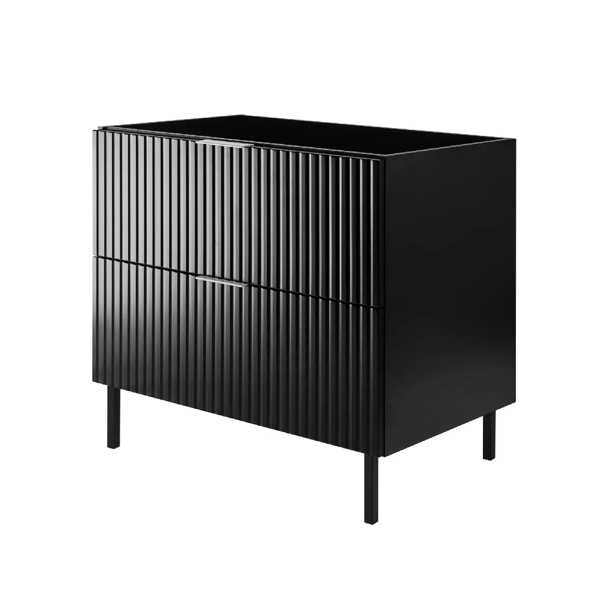 Meuble vasque, Noir, 80 x 77 x 46 cm, poignée argentée, pieds noirs, sans plateau