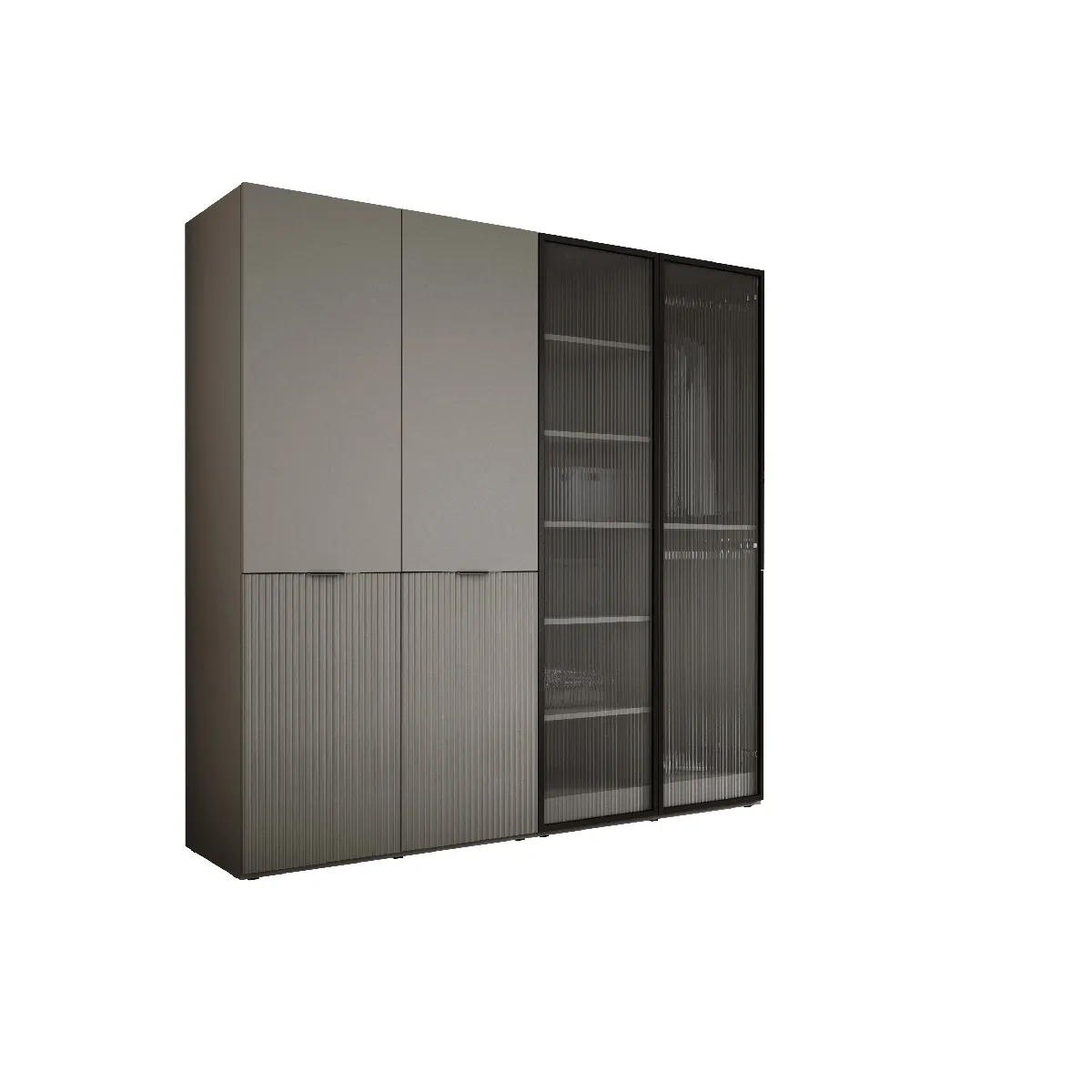 Armoire: Gris Platine / Verre Rainuré, 200 x 200 x 51 cm