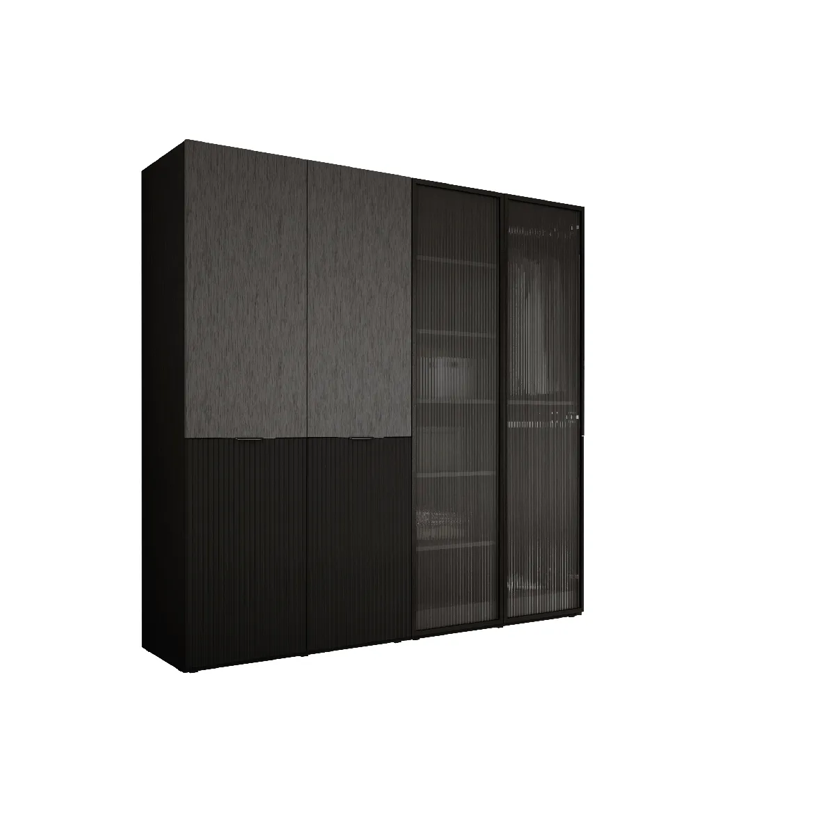 Armoire: Graphite Noir / Verre Rainuré, 200 x 200 x 51 cm