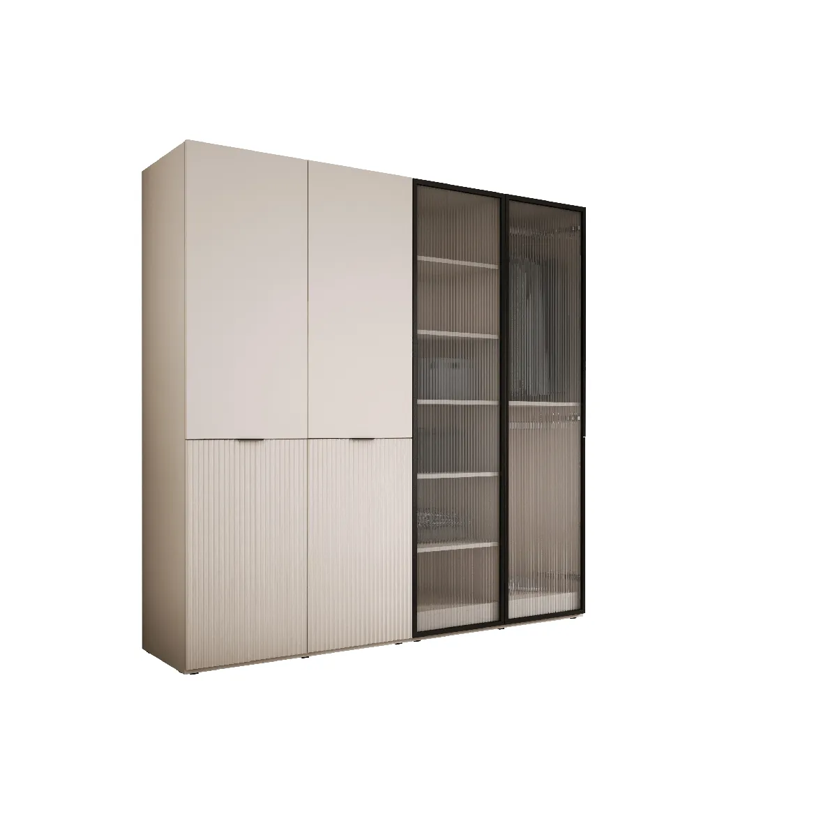 Armoire: Beige Sable / Verre Rainuré, 200 x 200 x 51 cm