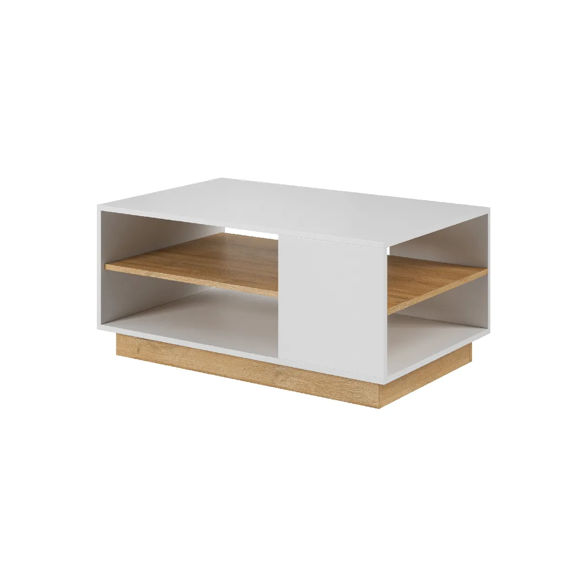 Table basse, Blanc + Blanc brillant + Chêne Grandson, 100 x 45,5 x 60 cm