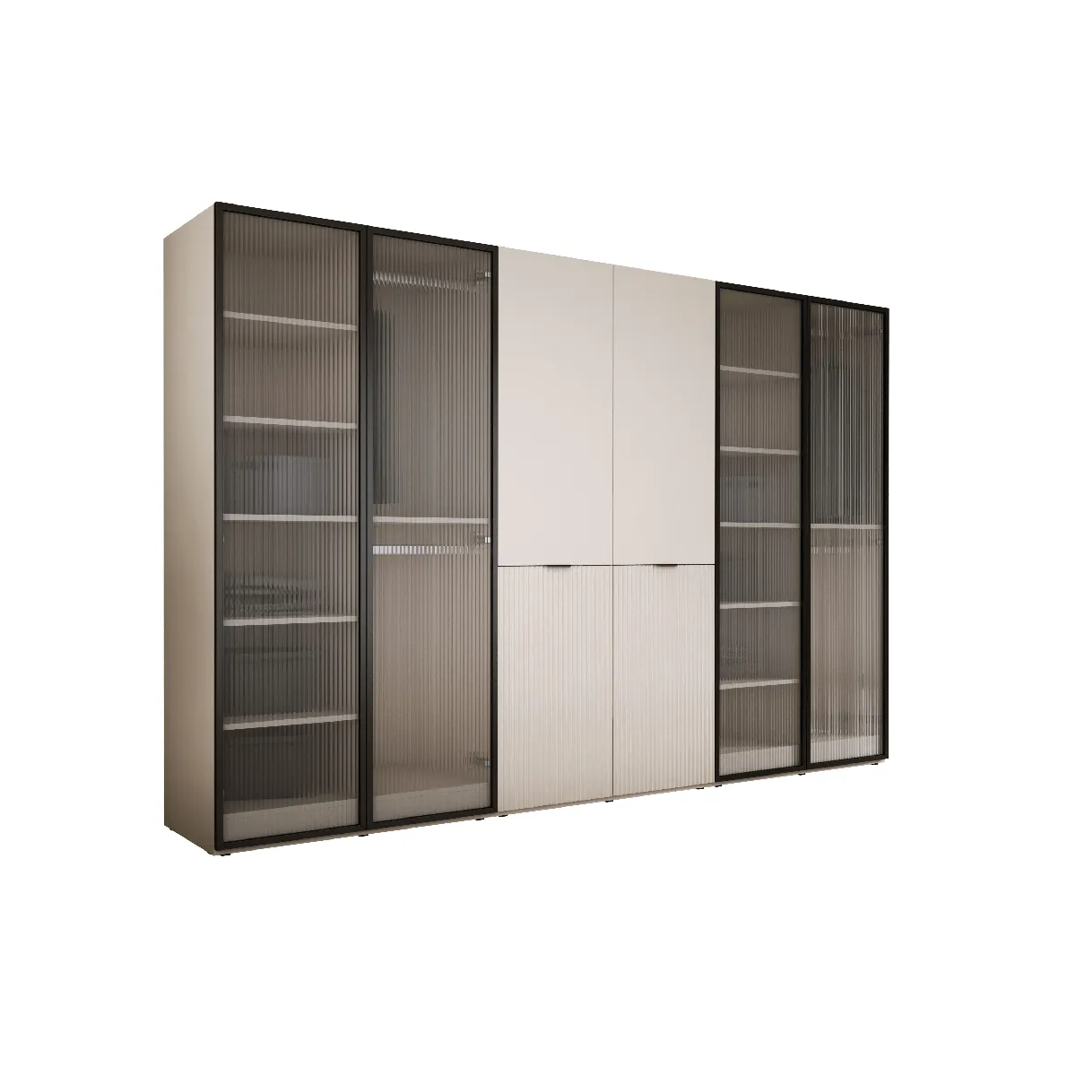 Armoire: Verre Rainuré / Beige Sable, 300 x 200 x 51 cm