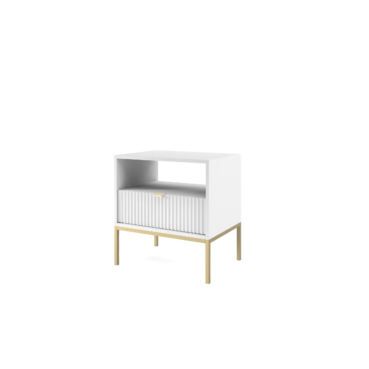 Table de chevet: 1 tiroir, Blanc, or, 54 x 56 x 39 cm, poignées dorées