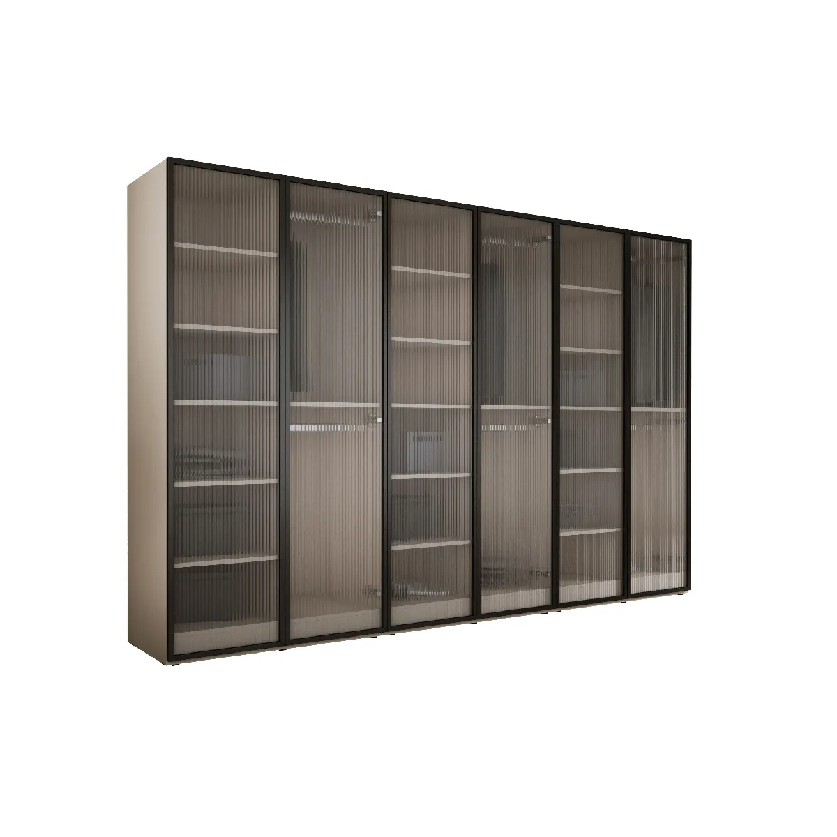 Armoire: Beige Sable / Verre Rainuré, 300 x 200 x 51 cm