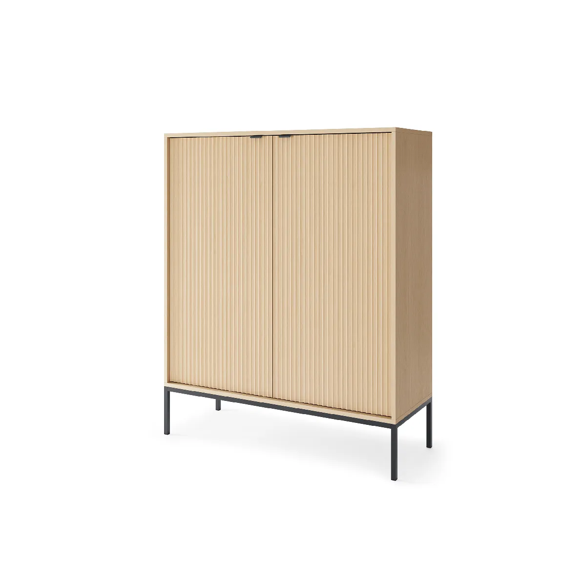 Commode: 2 Portes, chêne Vicenza, Noir, 104 x 125 x 39 cm, poignées Noires