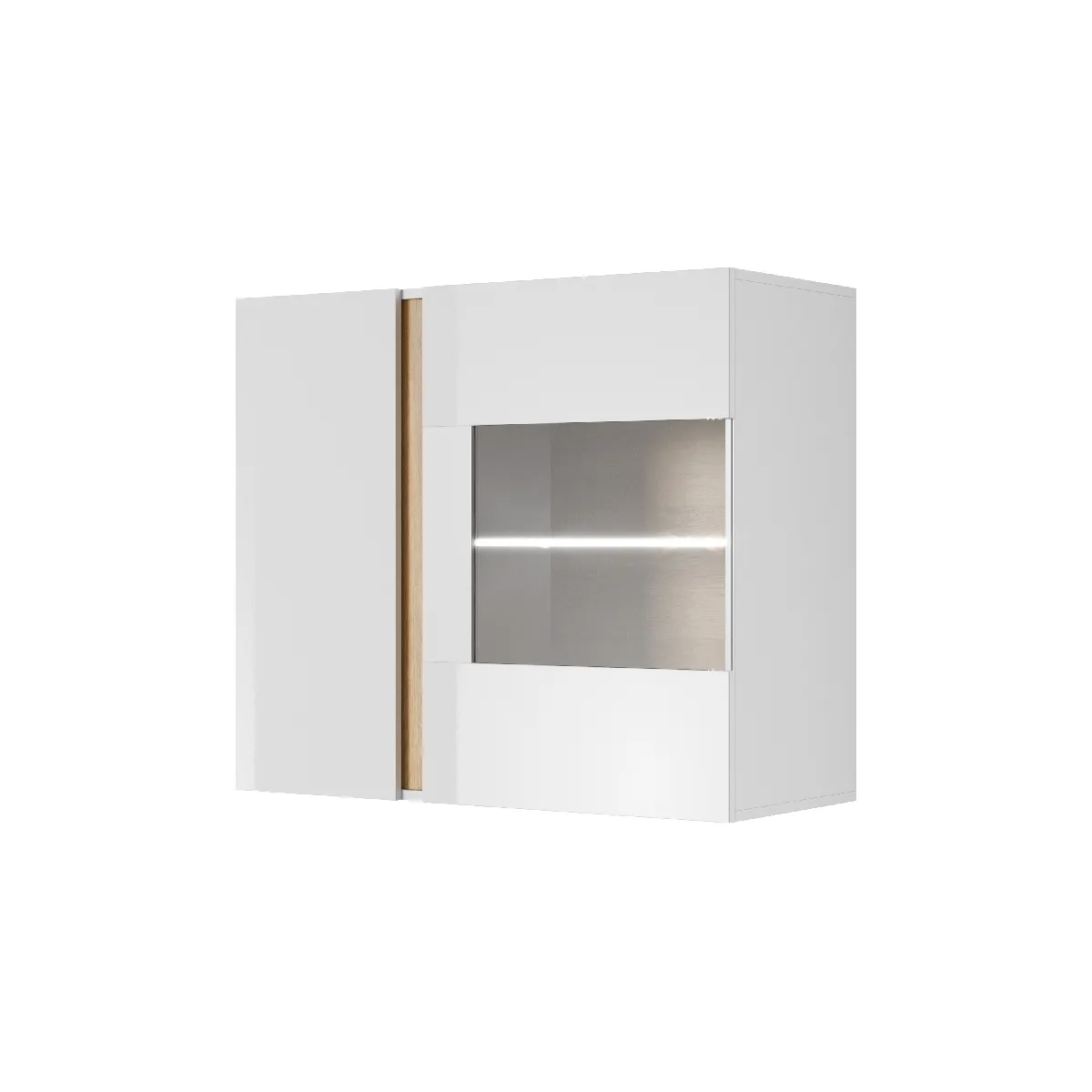 Vitrine murale, Blanc + Blanc brillant + Chêne Grandson, 96,5 x 82,5 x 40 cm