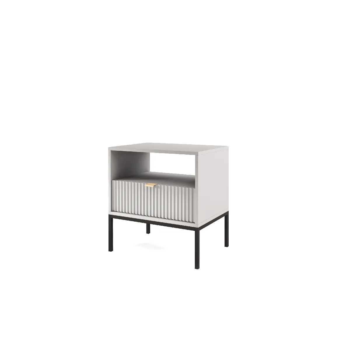 Table de chevet: 1 tiroir, Gris, Noir, 54 x 56 x 39 cm, poignées dorées