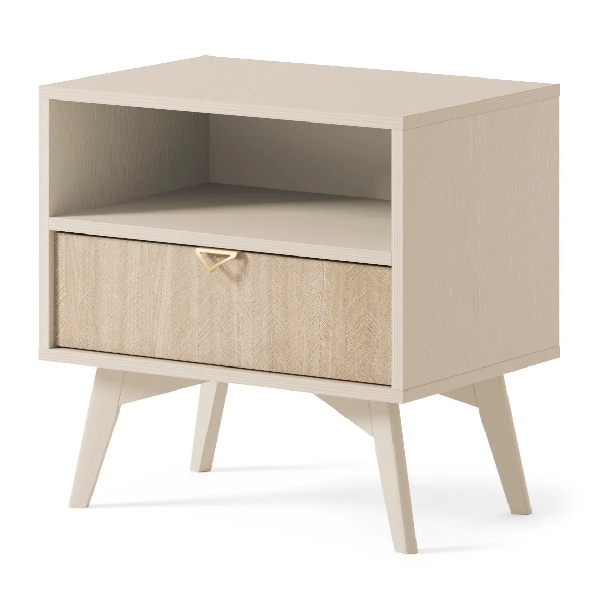 Table de chevet: Beige sable / Chevrons scandi, Pieds Bois, 54 x 54 x 38cm