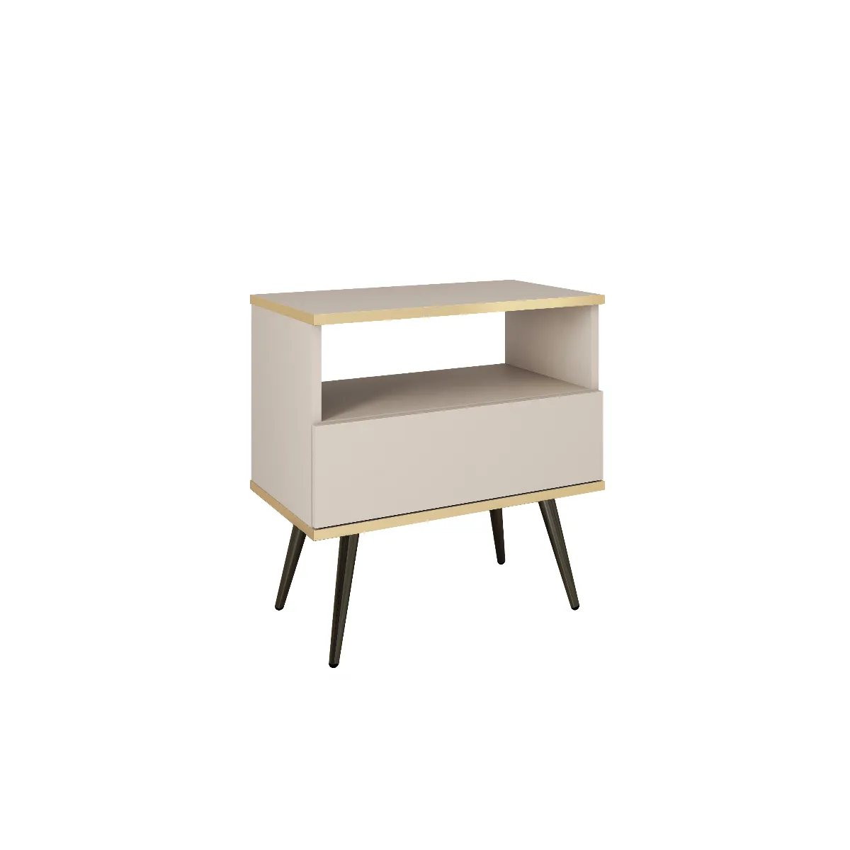 Table de chevet, beige, pieds noirs, 54 x 59 x 39 cm