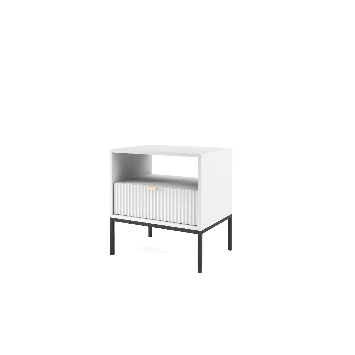Table de chevet: 1 tiroir, Blanc, Noir, 54 x 56 x 39 cm, poignées dorées