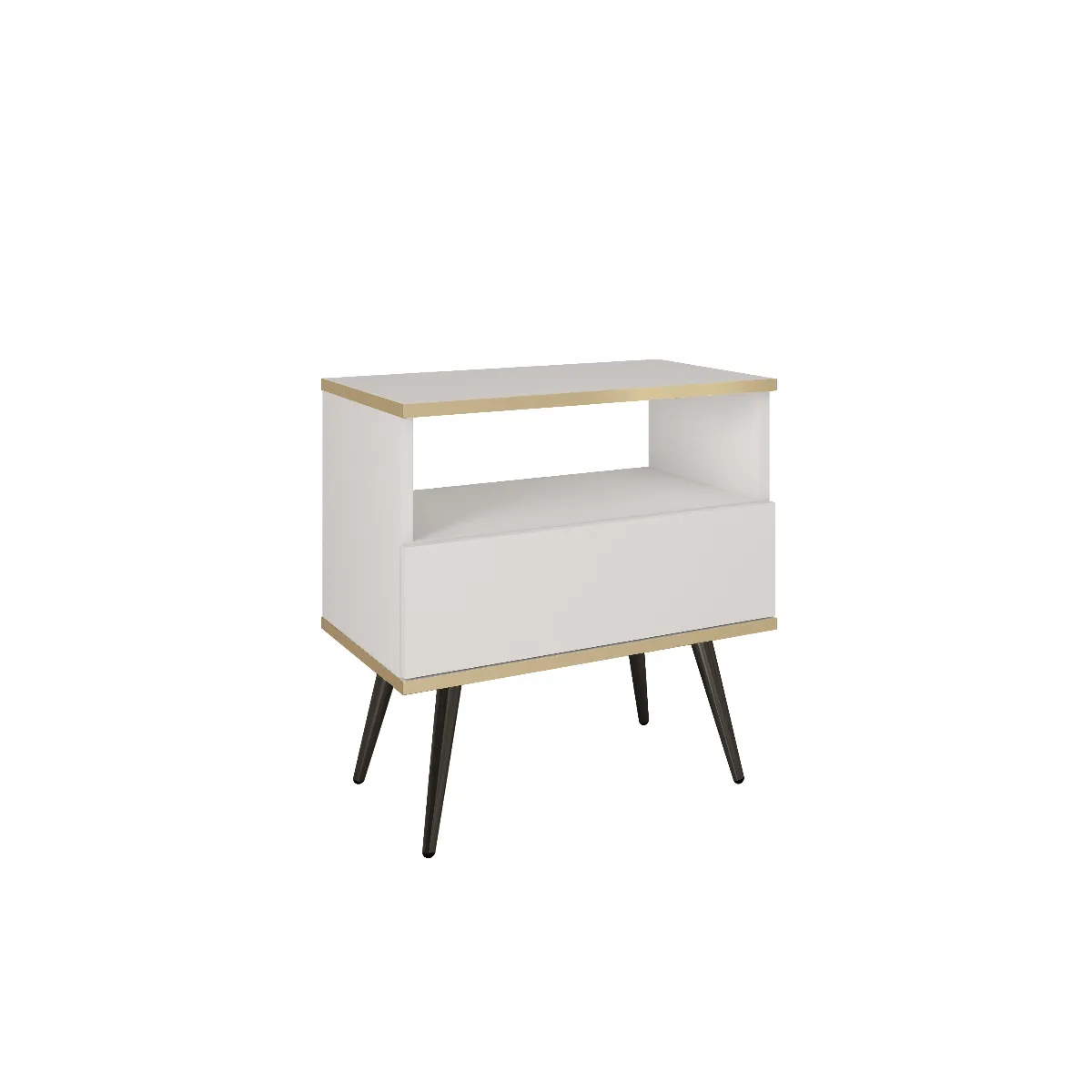 Table de chevet, blanc, pieds noirs, 54 x 59 x 39 cm