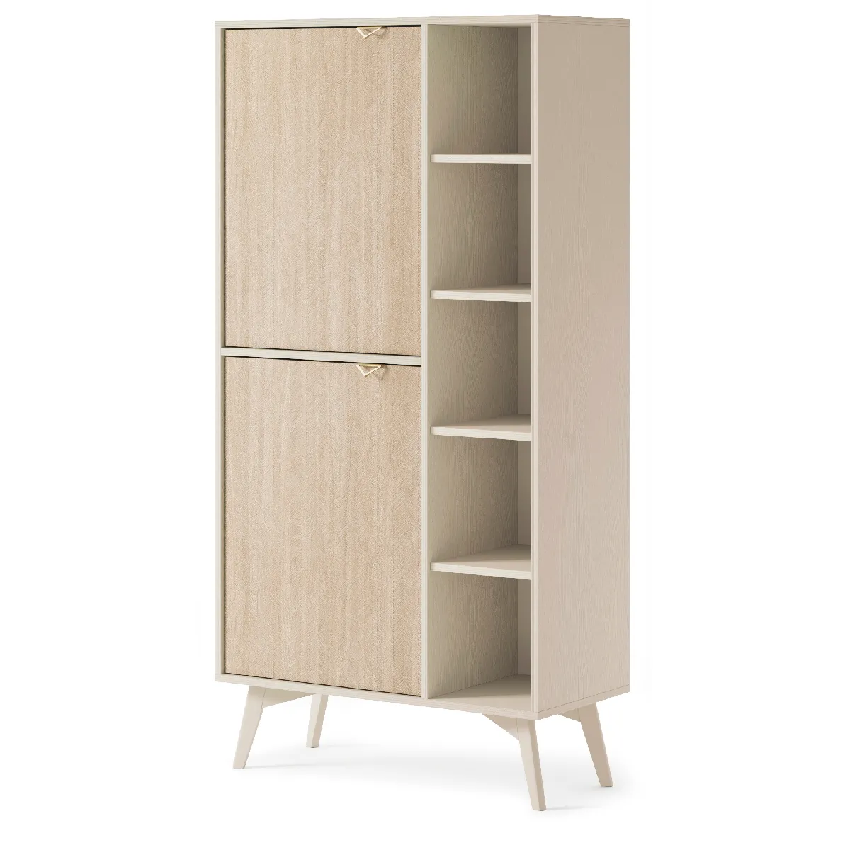 Bibliothèque: Beige sable/ Chevrons scandi, Pieds Bois, 80 x 160 x 38cm