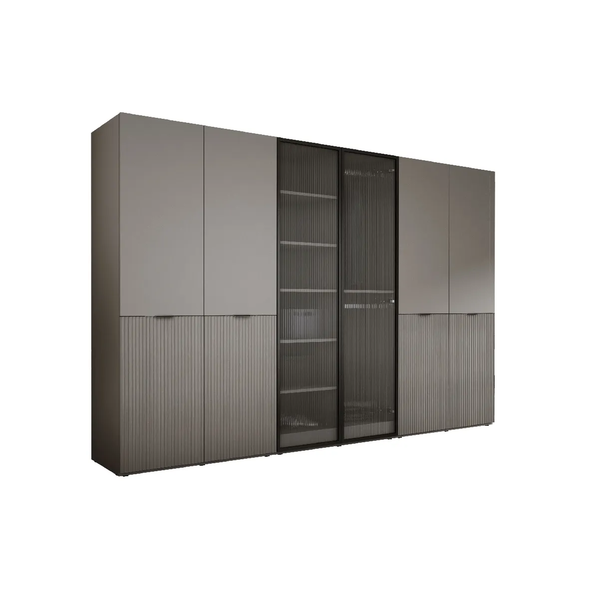 Armoire: Gris Platine / Verre Rainuré, 300 x 200 x 51 cm