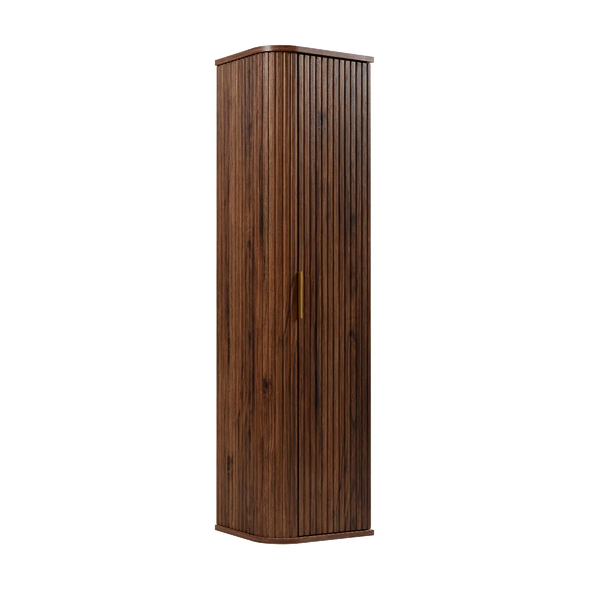 Colonne de salle de bain, chêne noyer, poignée dorée, 35,5 x 139 x 31,5 cm