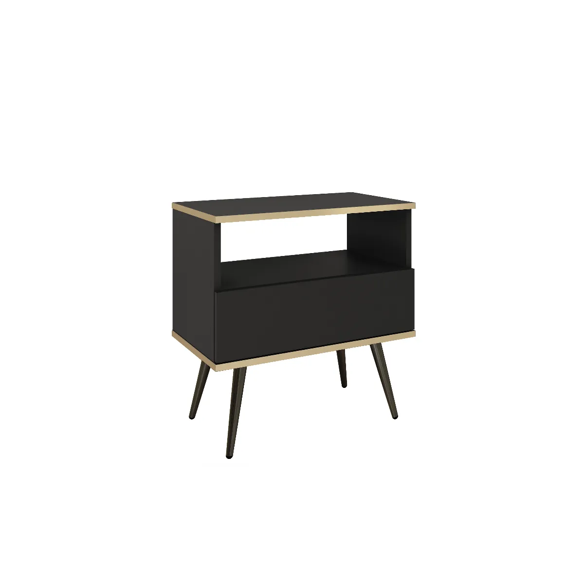 Table de chevet, noir, pieds noirs, 54 x 59 x 39 cm