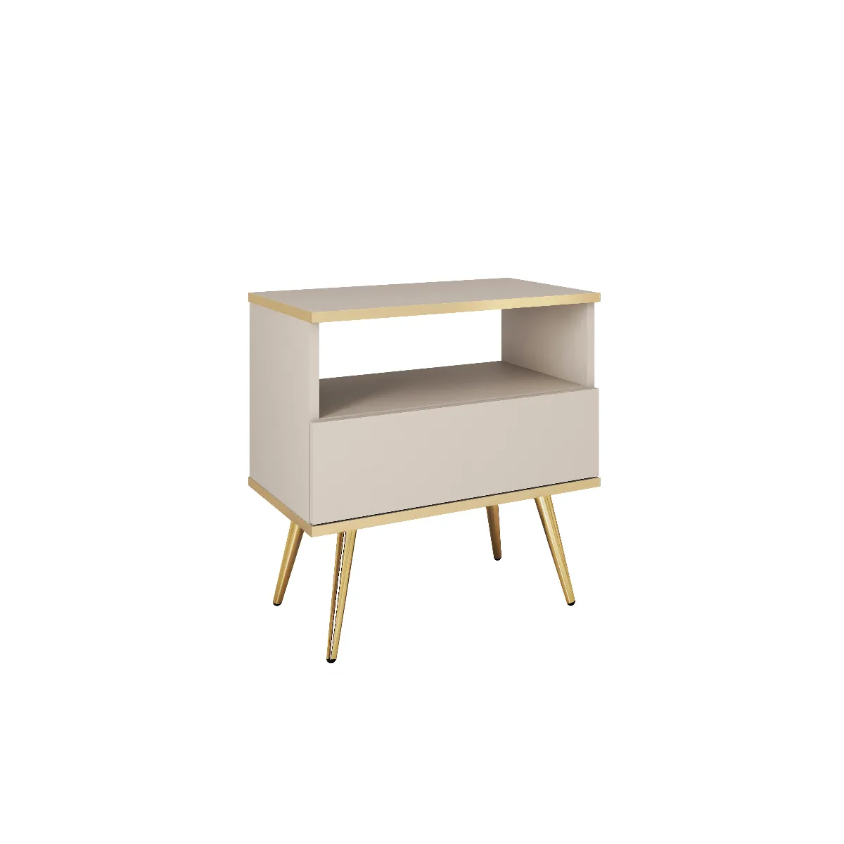 Table de chevet, beige, pieds dorés, 54 x 59 x 39 cm