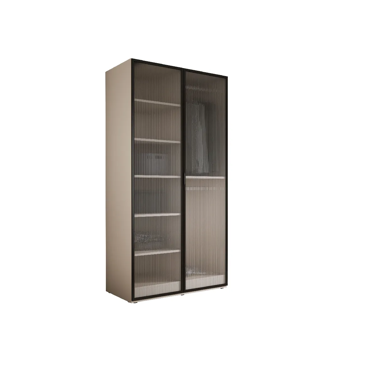 Armoire: Beige Sable / Verre Rainuré, 100 x 200 x 51 cm